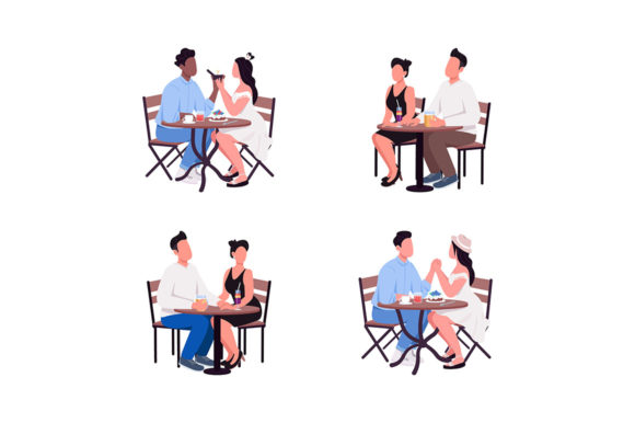 Couples Sit at Table Flat Color Set: A Designer's Secret Weapon for Modern Storytelling