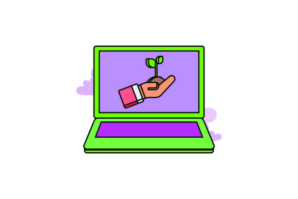 Cute Laptop Icon Plant Color Outline: Your Go-To Design Asset