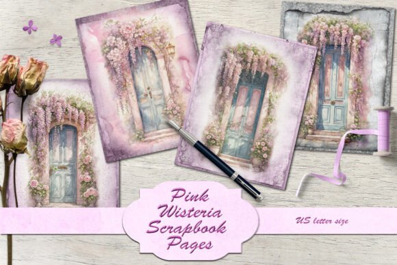 Soft Charm for Vintage Projects: Pink Wisteria Watercolour Doors