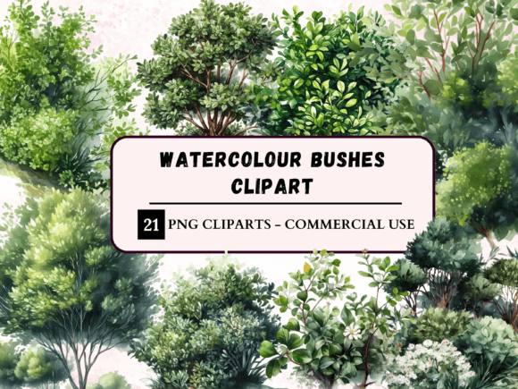 Watercolour Greenery Bushes Clipart: Your Go-To Digital Design Asset