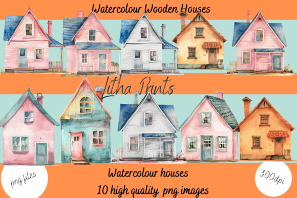 Watercolour Wooden Houses: A Charming Collection for Your Creative Projects